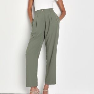 Lulus Sophisticated Company Sage Green Straight Leg Trouser Pants - Size S